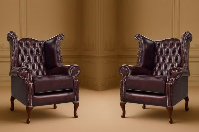 Somnior 2 Seater Leather Chesterfield Wingback Scrolled Arm Chair Set in Dark Red