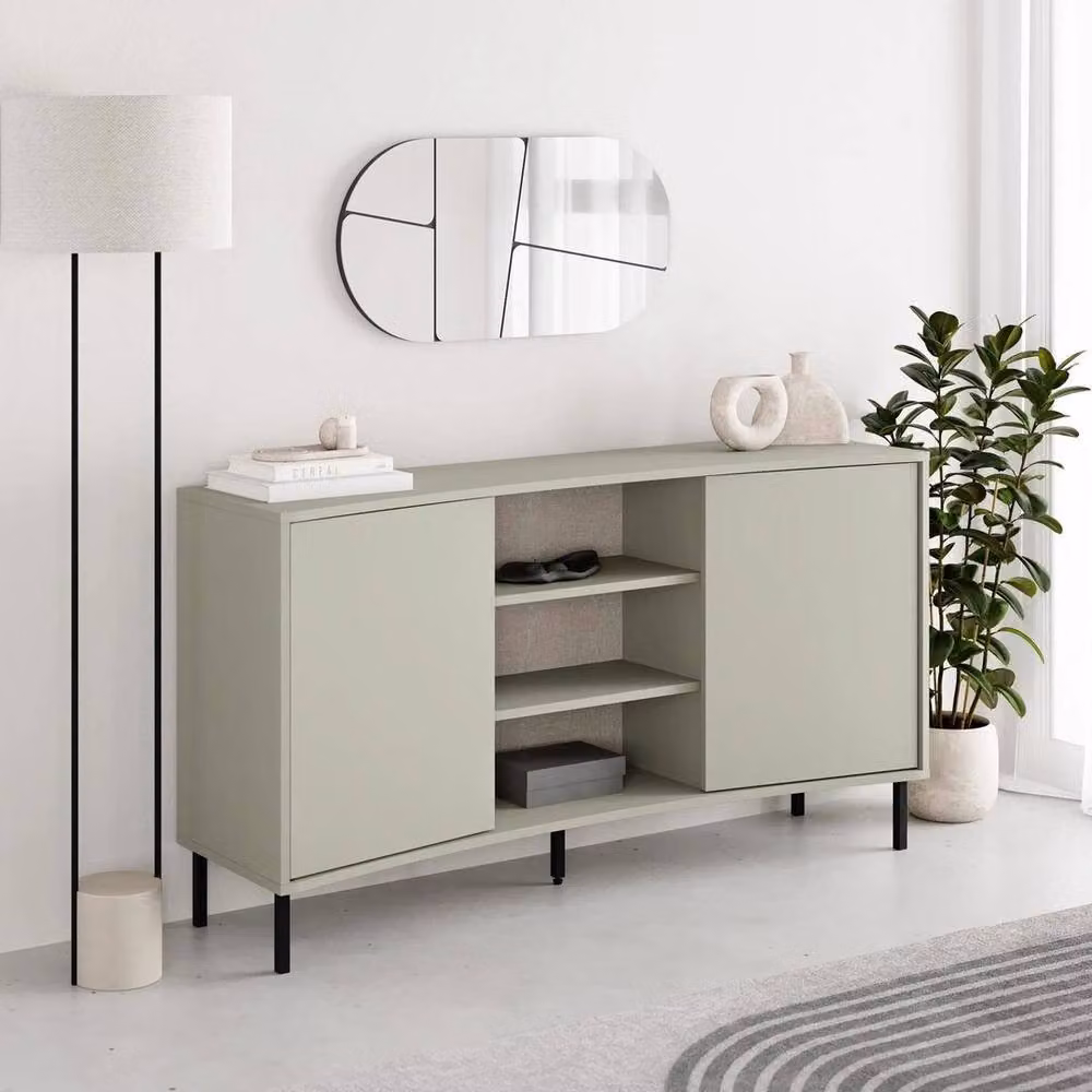 KORVIXA 2 Door Curved Sideboard in Green with Black Metal Legs, W/D/H: 100 x 100 x 100 cm – 2