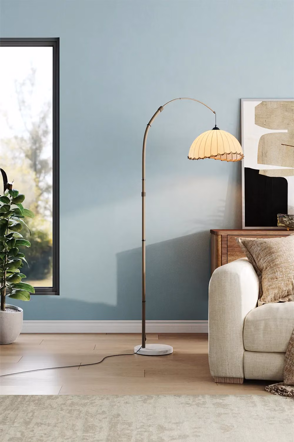H&O Direct White Fabric Lampshade Floor Lamp with E27 Socket and Foot Switch – 2