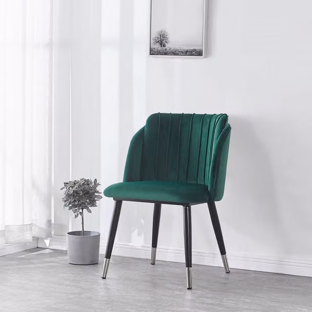 Life Interiors Milano Velvet Dining Chair in Green with Silver End Caps