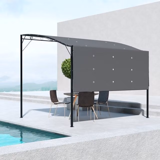 Outsunny Grey Metal and Polyester Patio Gazebo Door, Window and Wall Awning