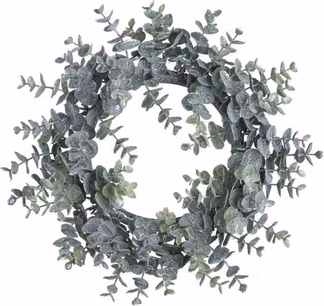 Lemon Pavilion Furniture and Decor Large Frosted Eucalyptus Candle Wreath in Green, W33 x H33 x D33 cm – 1
