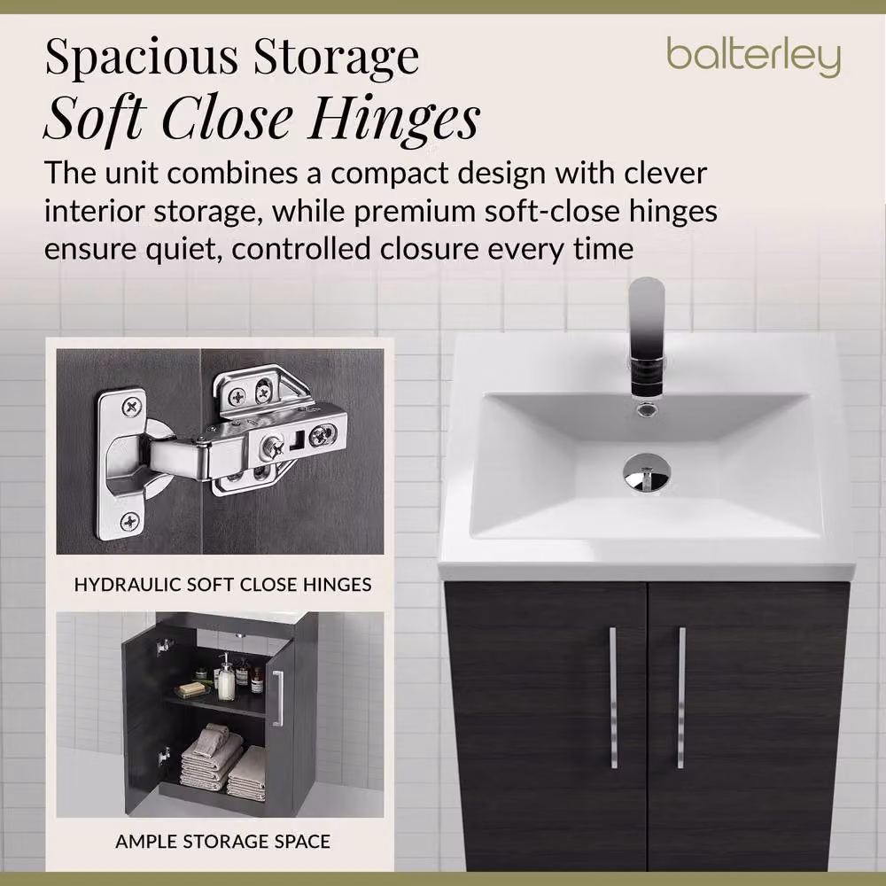 Balterley Modern Black Wood Freestanding Bathroom Vanity Unit with Soft Close Hinged Doors and Chrome Handles, Width: 50 cm – 3