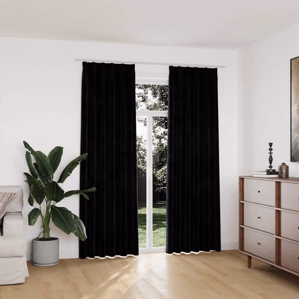 Berkfield Home Blackout Velvet Curtains with Hooks, Black, 2 Pack, W: 140 cm, H: 225 cm – 2