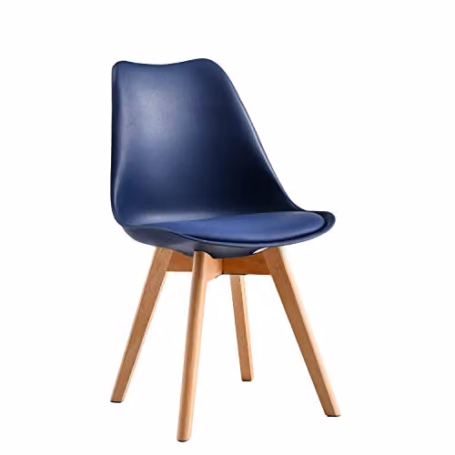 MCC Direct Set of 4 Retro Eva Dining Chairs with Padded Synthetic Leather Seats and Wooden Legs in Blue, W/D/H: 48 x 42 x 82 cm – 3