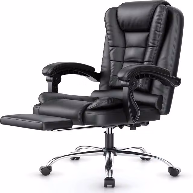 Hinsinc Executive High Back Office Swivel Chair with 2-Point Massage in Black Synthetic Leather