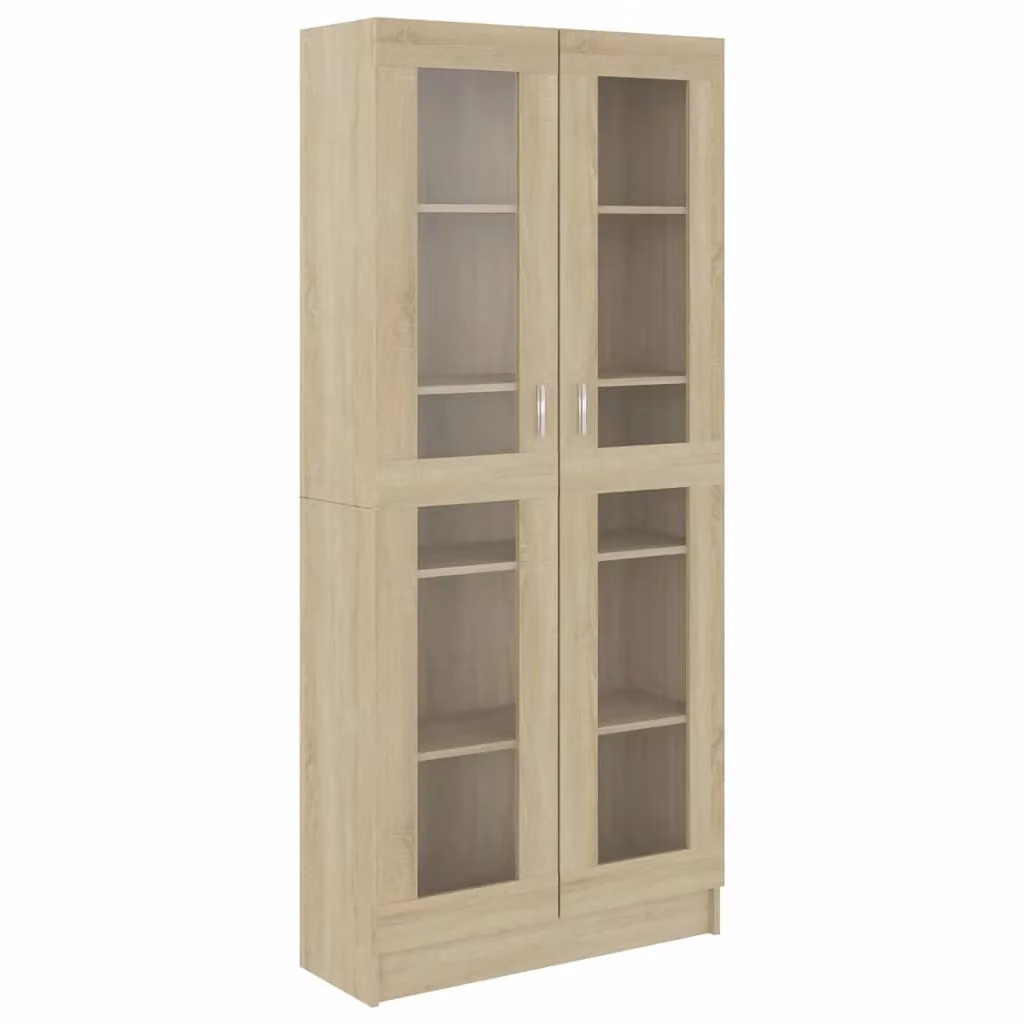 Berkfield Home Vitrine Cabinet in Sonoma Oak Brown with Glass Doors, W/D/H: 82.5 x 30.5 x 185.5 cm – 2
