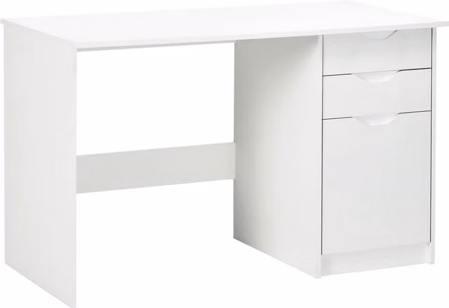 HOMCOM Modern High Gloss Computer Desk with Storage Cabinet and Drawers, White