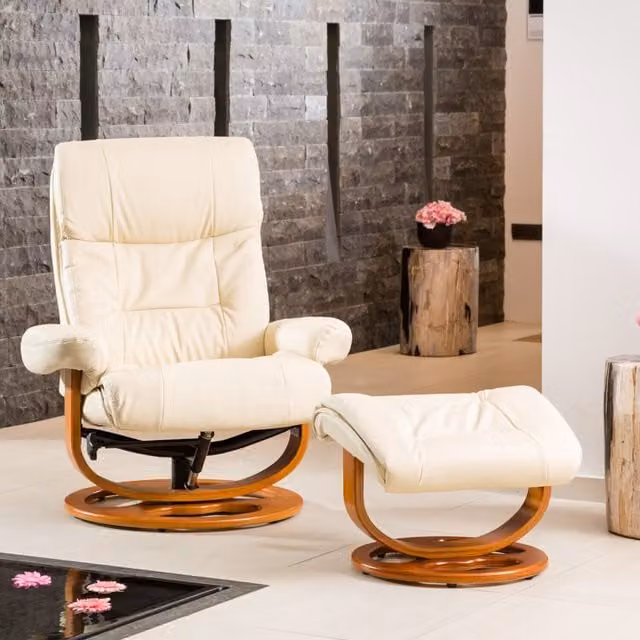 Artemis Home Barriston Swivel Recliner and Ottoman in Beige Synthetic Leather