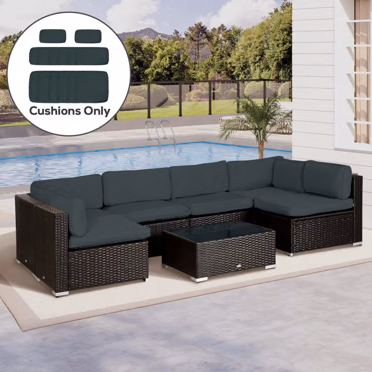 Outsunny Replacement Dark Grey Polyester Garden Rattan Sofa Cushion Cover