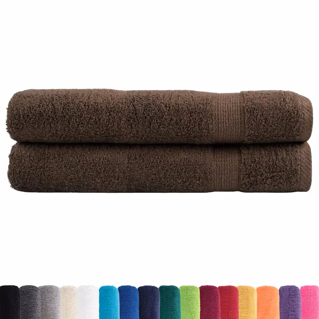 Berkfield Home SOLUND Premium Cotton Terry Towels, 2 Pack, Brown, W: 100 cm, L: 200 cm, 600gsm – 2