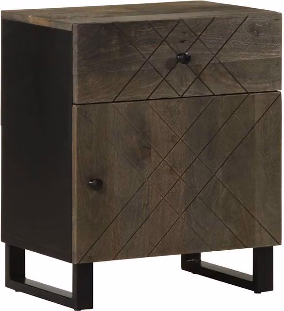 Berkfield Home Black Solid Mango Wood Bedside Cabinet W: 50 cm, D: 33 cm, H: 60 cm