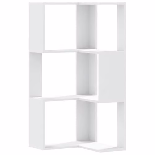 vidaXL Modern 3-Tier Corner Bookcase in White, W/D/H: 50 x 50 x 102 cm – 1