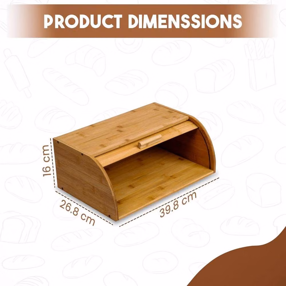 EONLION Brown Bamboo Roll Top Bread Bin with Ventilated Loaf Storage – 2