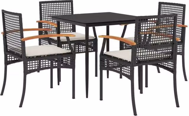 Berkfield Home 5 Piece Black Poly Rattan Garden Dining Set with Cushions