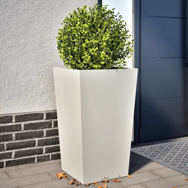 Berkfield Home Steel Garden Planter Tubs, White, 2 Pack, W/D/H: 45 x 45 x 75 cm