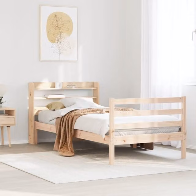 Berkfield Home Small Single Bed Frame with Headboard in Brown Rustic Pine Wood, W/D/H: 75 x 190 x 75 cm