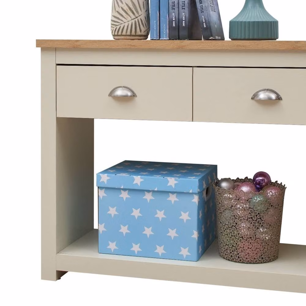 Timber Art Design Lisbon Console Hallway Table with 2 Drawers in Beige – 2