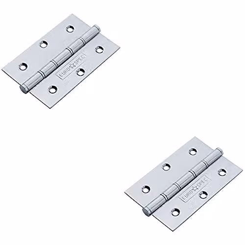 Loops 2 Pack Brass Washered Butt Hinges in Bright Stainless Steel, W/D/H: 76 x 51 x 1.5 mm