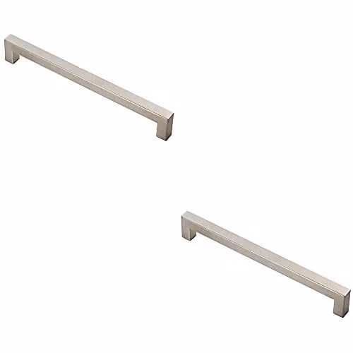 Loops 2 Pack Square Linear Block Pull Handles in Brushed Silver Stainless Steel, W: 206 mm, D: 14 mm, Fixing Centres: 192 mm