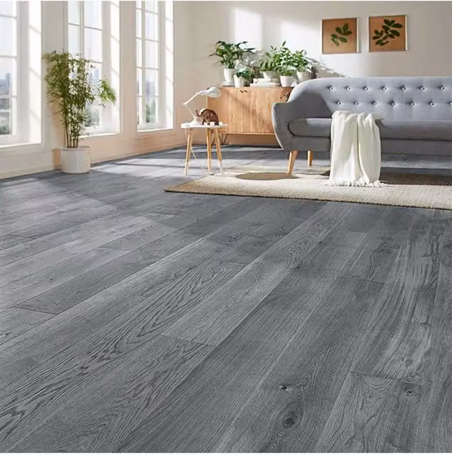 Living and Home 7-Piece Grey Self-Adhesive PVC Wood Grain Effect Flooring, 1m² Pack – 1