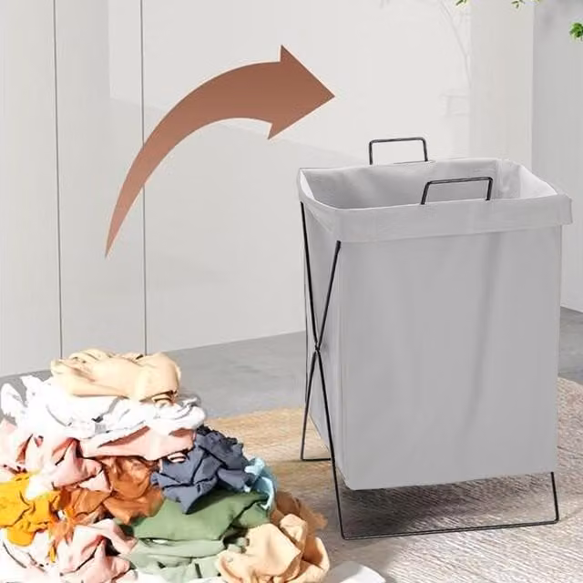 Livingandhome Collapsible Waterproof Laundry Storage Basket with Handles in Grey