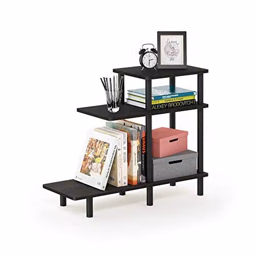Furinno TURN-N-TUBE 3-Tier L-Shape Side Table with Open Shelves in Espresso – 1
