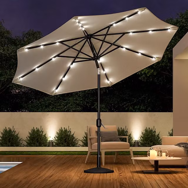Livingandhome Beige Cantilever Garden Parasol with Integrated Lighting and Metal Frame
