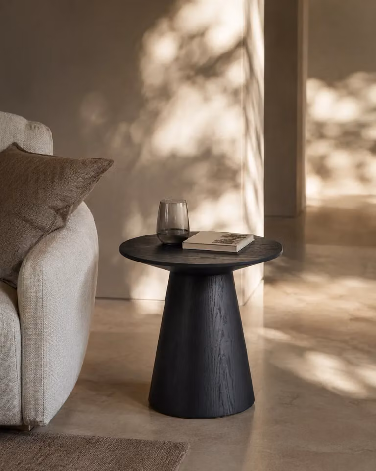 Tavamo Side Table in Black Oak with Glossy Wood Finish, W/D/H: 60 x 55 x 60 cm