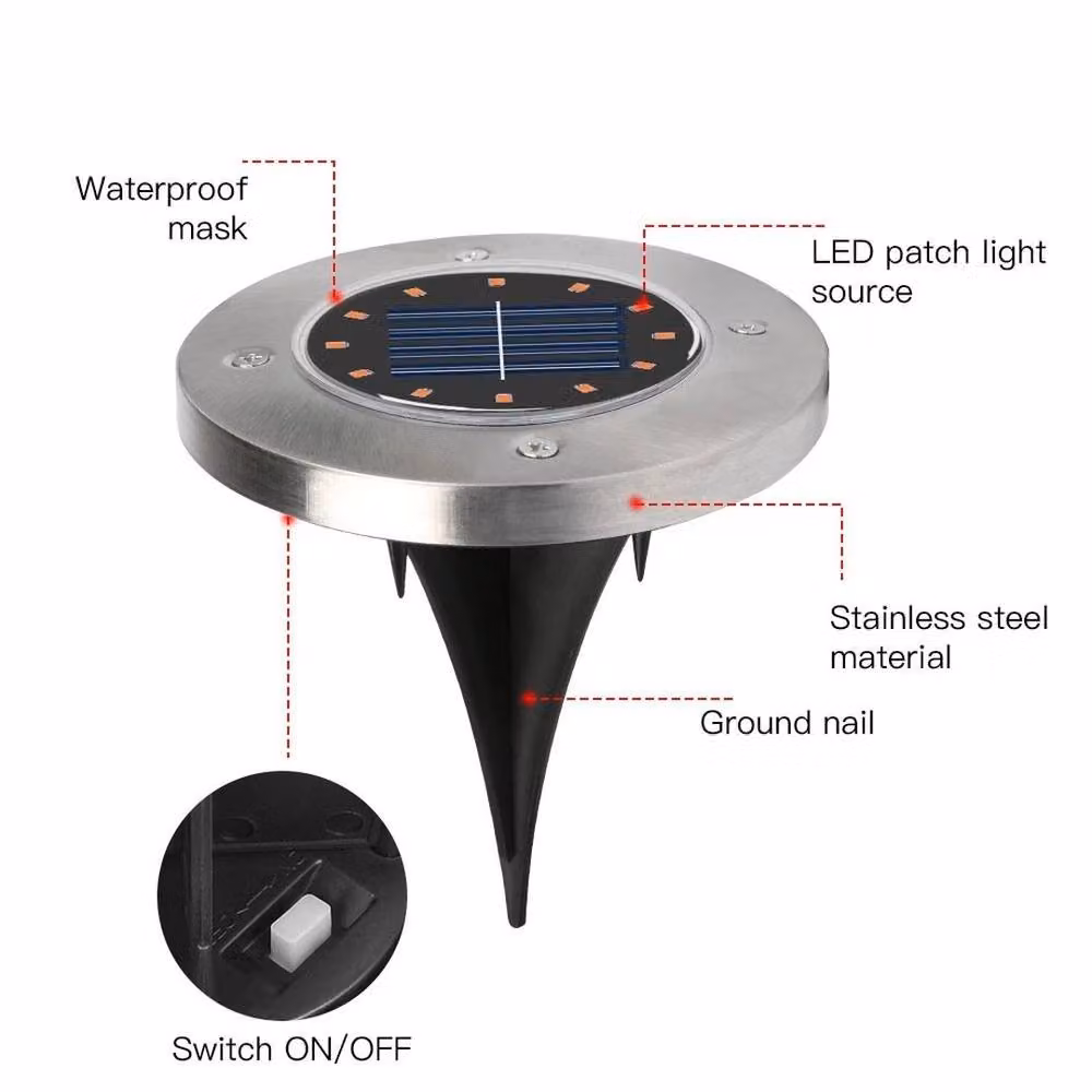 FLAVORA Set of 8 Solar Powered Warm White LED Ground Recessed Garden Lights in Silver Stainless Steel – 2
