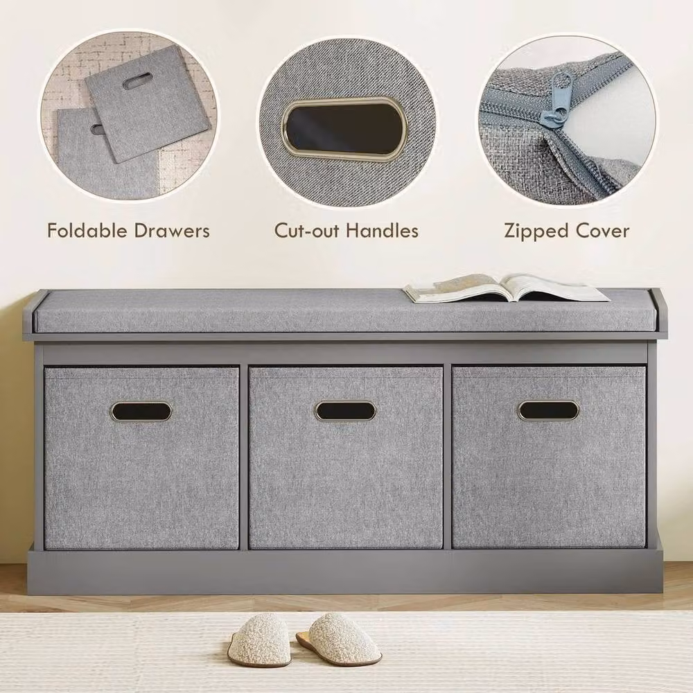 PAWNORA Grey Fabric Shoe Storage Bench with Seat – 2