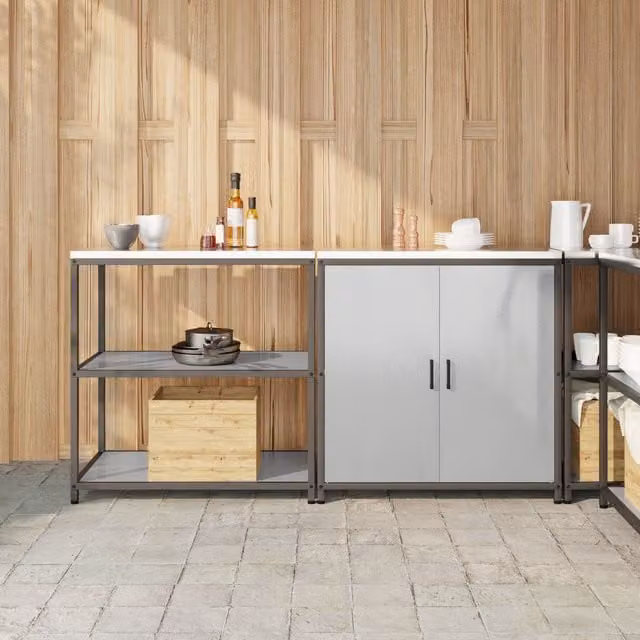 Berkfield Home 2-Piece Modern Stainless Steel Storage Unit with Adjustable Shelves and Hinged Doors in Silver