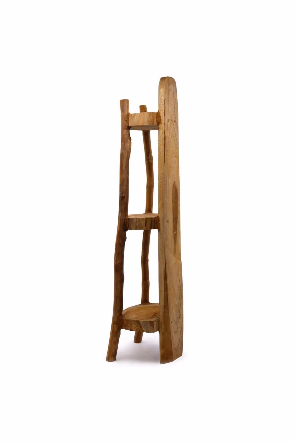 KDMD Natural Teak Corner Shelf Unit with 3 Shelves in Brown Rustic Style, Height: 98 cm – 2
