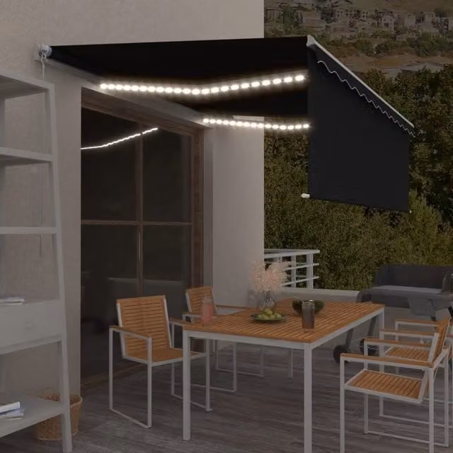 Berkfield Home Manual Retractable Awning with Blind and LED, Anthracite and Black, W: 400 cm, D: 300 cm