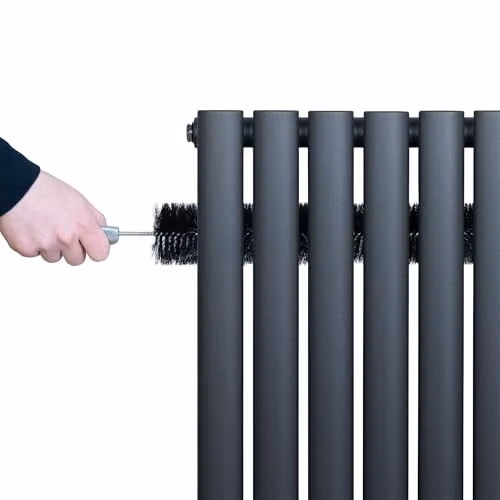 Monster Shop Oval Single Column Radiator in Matt Anthracite Grey, Carbon Steel, W/H: 60 x 60 cm, with Chrome Thermostatic Radiator Valve Set and Wall Brackets – 5