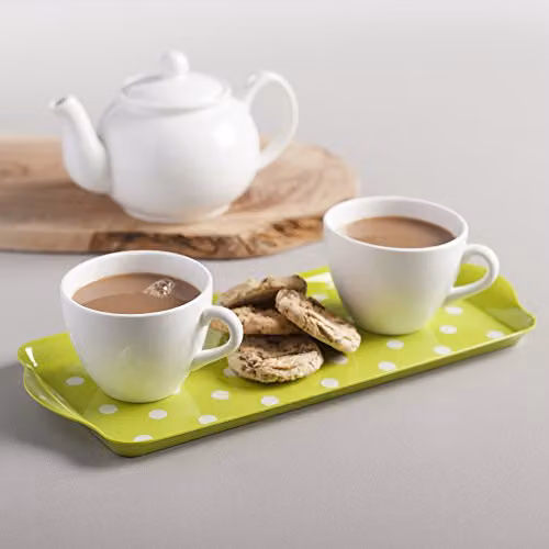 Zeal Melamine Dotty Rectangular Serving Tray with Handles in Green, W: 38 cm, D: 17 cm – 2