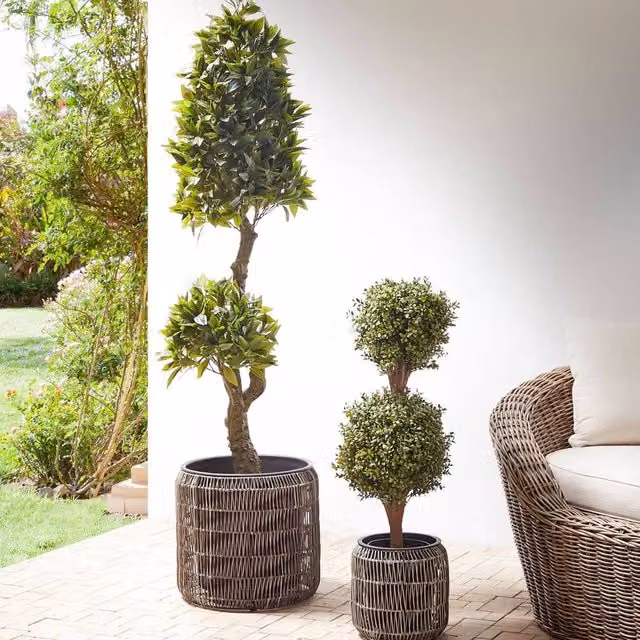 Wyld and Coco Brown PE Rattan Planter Set of 2 with Plastic Inserts