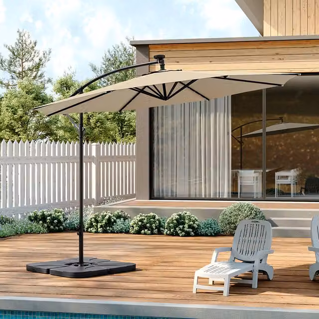 Livingandhome 3m Garden Parasol Umbrella with Square Base and LED Light in Beige