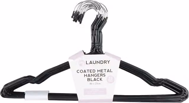 My Laundry Pack of 25 Non-Slip Coated Steel Hangers in Black
