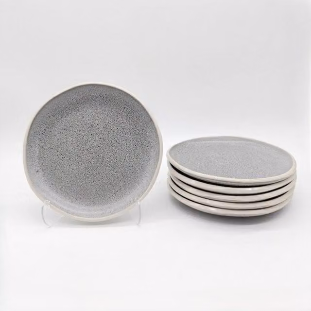 Glim & Glam Nordic Pebble Reactive Grey Glaze Stoneware Dessert Plate Set of 6