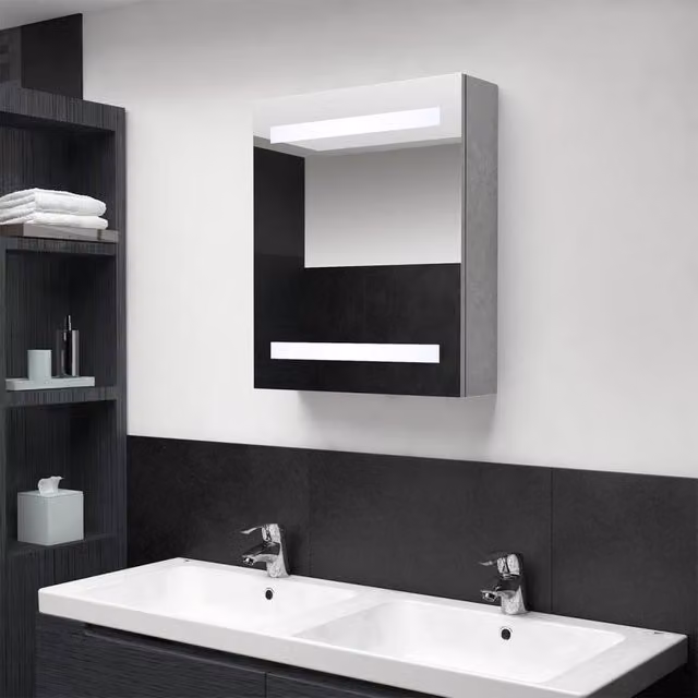 Berkfield Home LED Bathroom Mirror Cabinet in Concrete Grey, W/D/H: 50 x 14 x 60 cm – 1