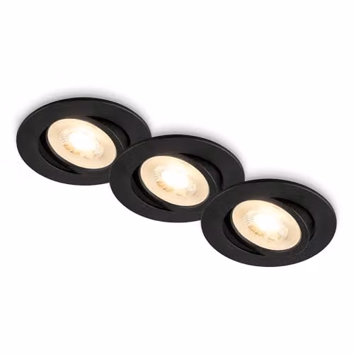 Briloner Set of 3 Adjustable LED Recessed Downlights with GU10 Bulbs, Warm White, Black, H x W x D: 8.0 x 6.0 x 2.2 cm