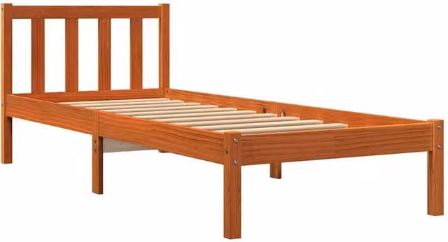 Berkfield Home Beautiful Solid Wood Bed Frame in Waxed Brown, W/D/H: 100 x 200 x 69.5 cm