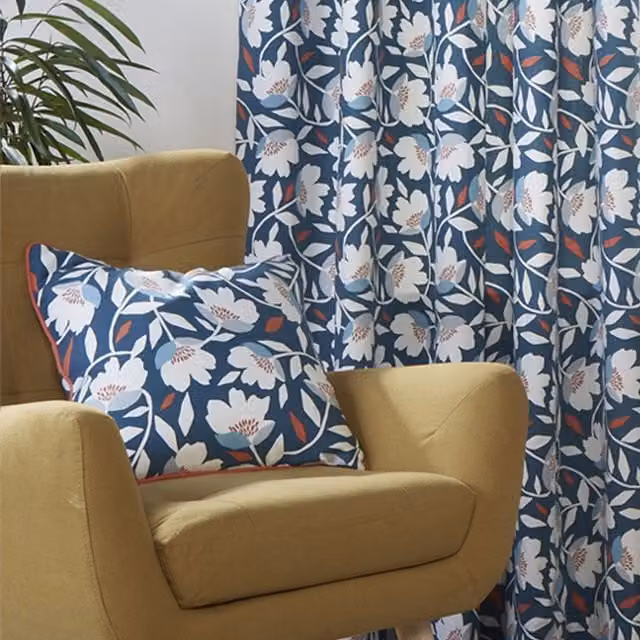 Fusion Luna Floral Cotton Filled Cushion, Blue, W/D/H: 43 x 43 x 43 cm
