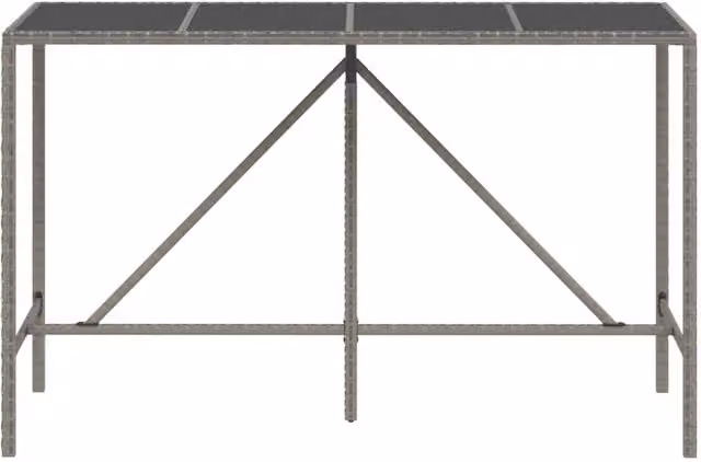 Berkfield Home Beautiful Bar Table with Glass Top in Grey Poly Rattan, W/D/H: 180 x 70 x 110 cm