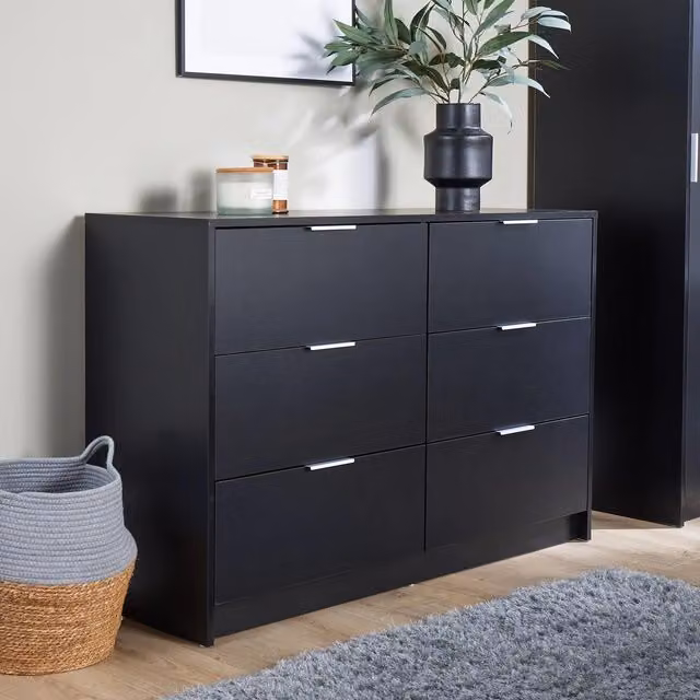 Home Source 6 Drawer Bedroom Clothing Storage Chest in Black