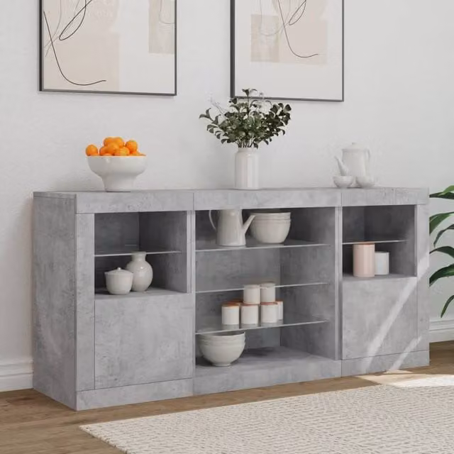Berkfield Home Sideboard with Integrated LED Lights in Concrete Grey, W: 142.5 cm, D: 37 cm, H: 67 cm