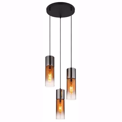 Globo Lighting Modern 3-Bulb Suspended Glass Pendant Lamp in Black and Copper, Height: 150 cm