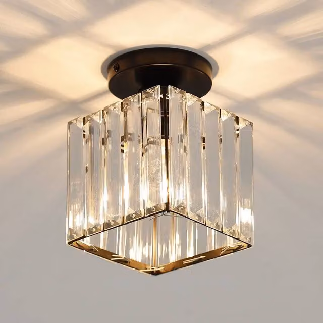 INMTFEI Square Modern Black Metal and Transparent Crystal Semi-Flush Mount Ceiling Light – 1