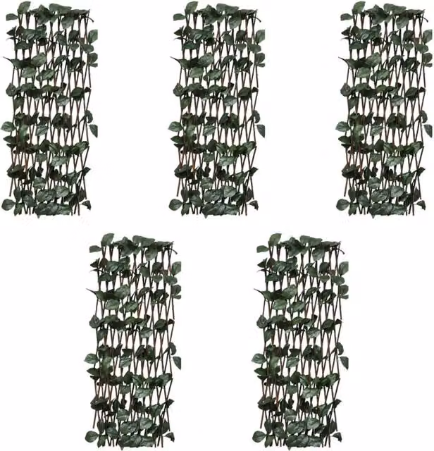 Berkfield Home Willow Trellis Fences with Artificial Leaves, Green, 5 Pack, H x W: 180 x 30 cm